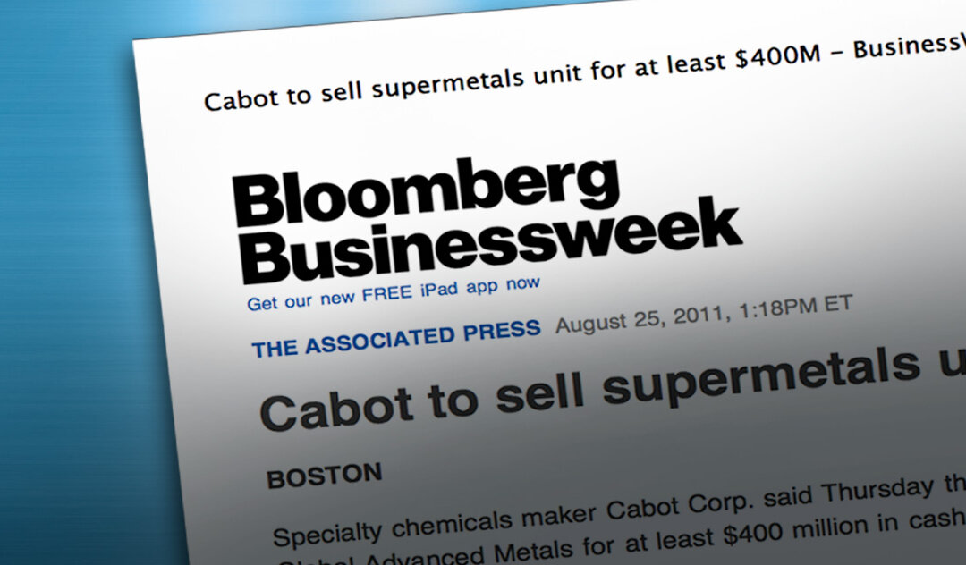 Bloomberg – Cabot to sell supermetals unit for at least $400m